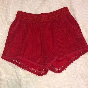 Red lace shorts